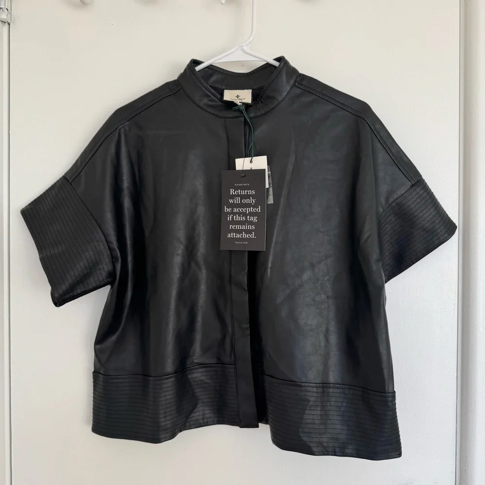 NEW Tuckernuck Sofia Shirt Faux Leather Trapunto Stitch Button Up Black M